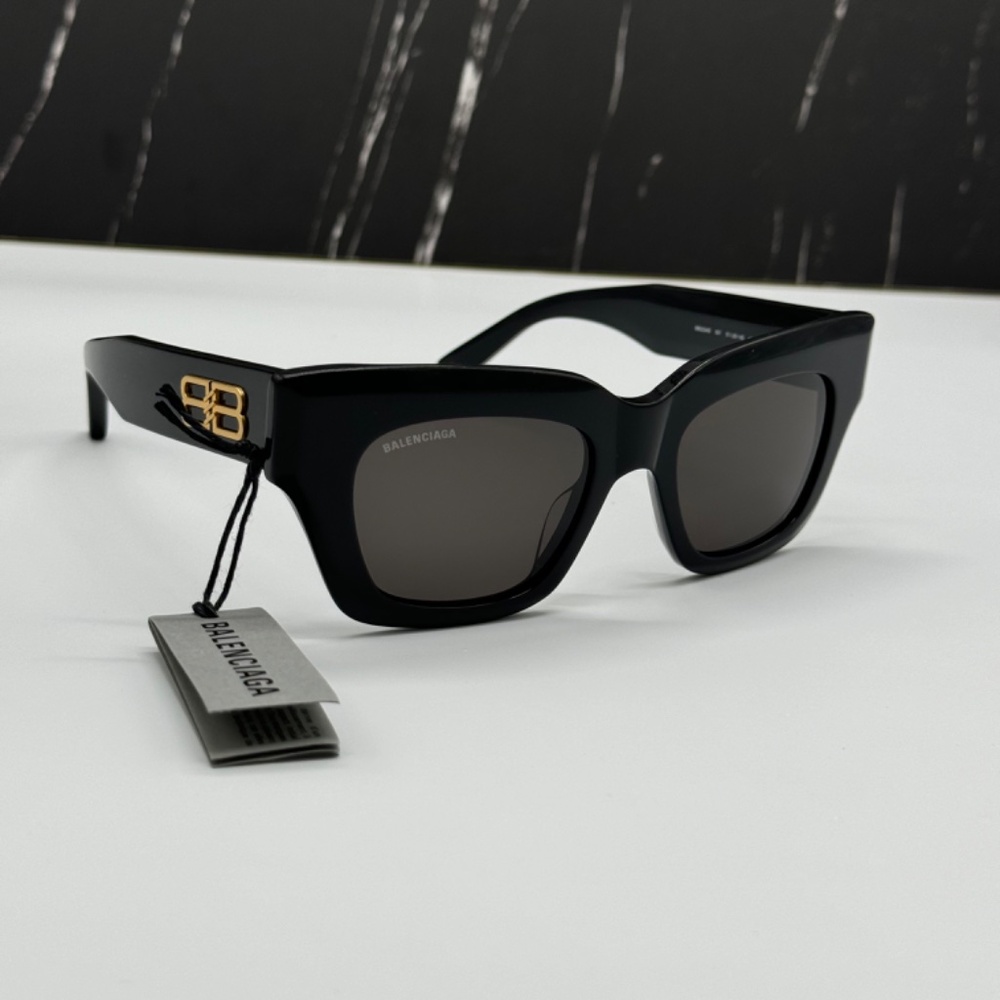 NEW BB0234S 001 BALENCIAGA SQUARE BLACK WOMEN SUNGLASSES - Picture 4 of 11